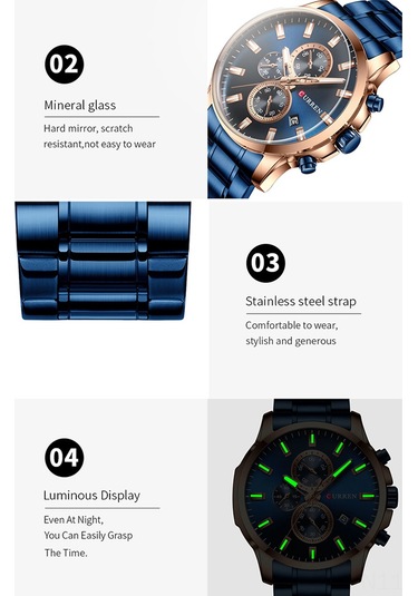 Curren 8348 Kuvars Erkek Kol Saati Paslanmaz Çelik Kayışlı Erkekler İçin Tarih Takvim Göstergesi Üç Alt Kadran İkinci Dakika Mikrosaniye Kronograf Su Geçirmez Parlak İskeletler Çok Renkli