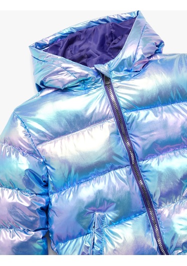 Koton Kapşonlu Fermuarlı Parlak Şişme Mont Mavi 6wkg20023aw Mavi