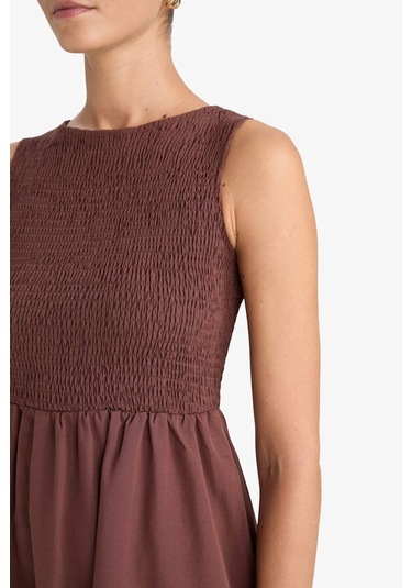 Defacto Bisiklet Yaka Terry Cotton Kolsuz Midi Elbise F5807ax25aubn320 Kahve