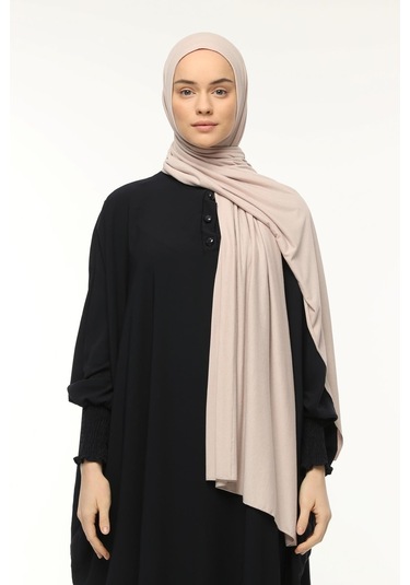 Hazır Pratik Geçmeli Lüks Düz Penye Şal Çapraz Hizalı Toz Bej