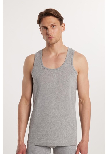 3 Adet Compact Penye Gri Erkek Atlet Pamuklu Standart Fit Normal Kesim 3'lü Paket-33118 Gri