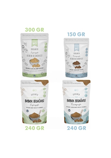 OG natural 4'lü Organik Keçiboynuzlu ve Zeytinyağlı Bebek Bisküvisi ve Bisküvi Tozu Seti +6 Ay