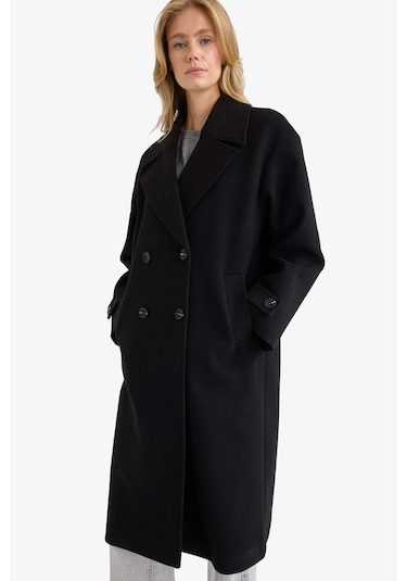 Defacto Regular Fit Düğmeli Uzun Kaşe Kaban F1197ax25wnbk27 Siyah-bk27