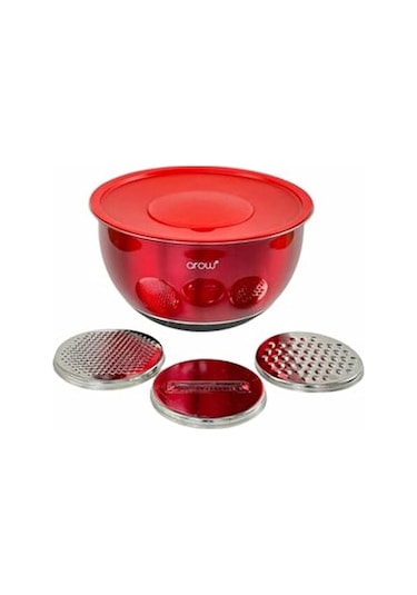 Arow Darıa Paslanmaz Çelik Rendeli Kapaklı Karıştırma Kabı 26 Cm Kırmızı Dc1.tr-2456 Çok Renkli