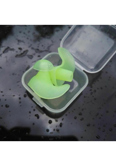 Yüzme, Duş, Sörf Ve Diğer Su Sporları İçin Çift Su Geçirmez Yeniden Kullanılabilir Silikon Kulak Tıkacı, Yeşil