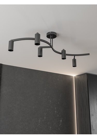 Solvia Vintage Siyah Uzun 5 Li Spot Avize Gu10 Duylu