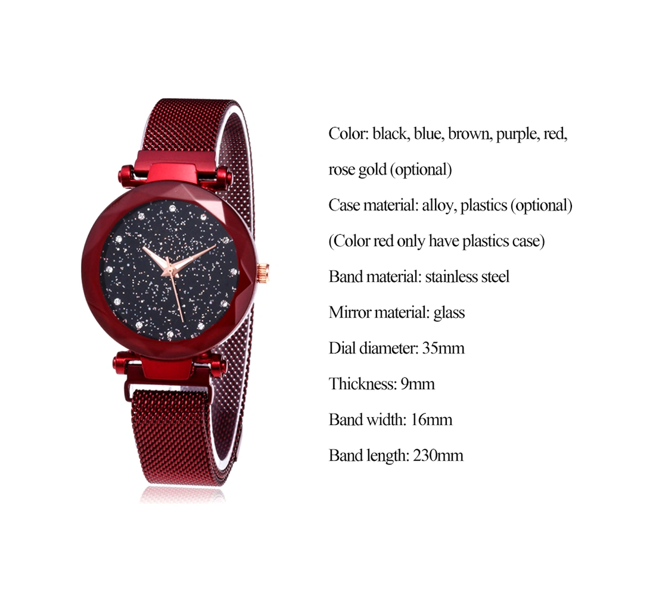 Xindoker Rose Gold Alloy Kasa, Pırlanta Takılı, Yıldızlı Gölge Kadın Kol Saati, Milanese Kayışlı, Mıknatıs Kapanmalı, Kuvars Hareketli Diğer