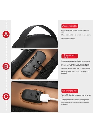 Hafif Erkek Rahat Göğüs Çantası Taşınabilir Minimalist Hırsızlık Karşıtı Şifre Blue Gold Altın