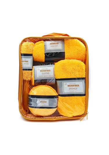 Samdoo Araç Temizleme Seti - 9 Parça Mikrofiber Bez, Eldiven Ve Sünger Turuncu