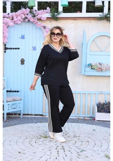 Şeritli Takım Oysho Modal Kumaş Şeritli Yumuşak Dokulu M-6xl Siyah
