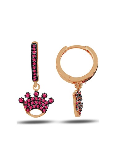 Fuşya Taç Sallantılı Küpe