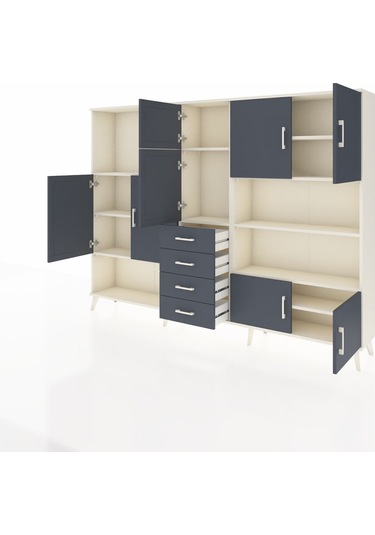 Arges Dolap 9 Raflı 4 Çekmeceli 8 Kapaklı 220x30x163 Aytaşı-antra Aytaşı-antrasit