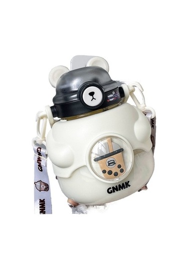 Dream Maker 1100 Ml Büyük Kapasiteli Sevimli Ayı Plastik Içme Bardağı Rj67jo Beyaz