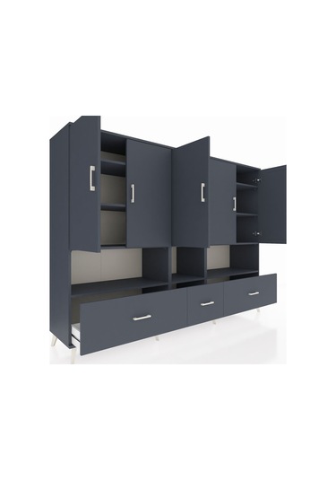 Hyperion Dolap 12 Raflı 3 Çekmeceli 5 Kapaklı 220x44x163 Antrasit Antrasit-antrasit