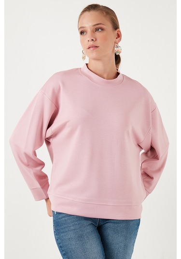 Lela Streç Bisiklet Yaka Oversize Fit Scuba Bayan Sweat 5865879 Gül