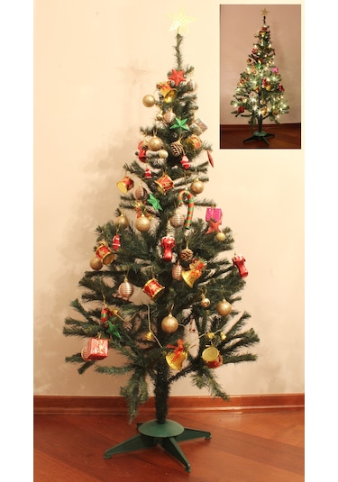 Yılbaşı Çam Ağacı Süslü 150cm 220 Dal Ve Peri Led Işıklı