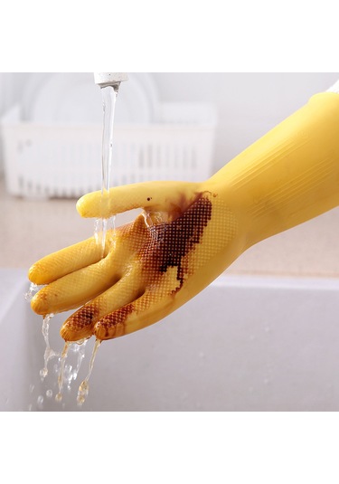 Yuntech01 Ev Temizliği Eldiveni İnce Oxford Lateks, Su Geçirmez Kaymaz, Yıkama Temizlik İçin Dayanıklı Esnek S Boyutu