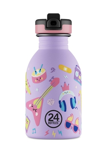 Kids Bottle Music Friends Pipetli Paslanmaz Çelik Çocuk Su Matarası 250 Ml Mor