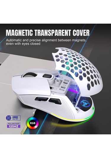 Kangvka Oyun Mouse'u: 2.4g+bt5.1 Çift Mod, 4800dpı Hassasiyet, Rgb Işık Modları, Hafif Kasa, Değiştirilebilir Arka Kapak, Siyah Diğer