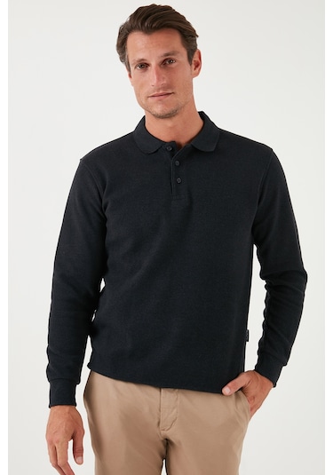 Buratti Pamuk Karışımlı Regular Fit Erkek Polo Yaka Kazak 456223 Antrasit