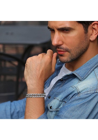 Siyah Erkek Paslanmaz Çelik 8 Mm Link Zinciri Miami Küba Bilezikler Erkek Erkek Çocuklar İçin Hediyeler 1.2 21cm Siyah