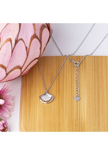 Deniz Kabuğu Model Mineli 925 Ayar Gümüş Kadın Kolye Gümüş - Rodyum