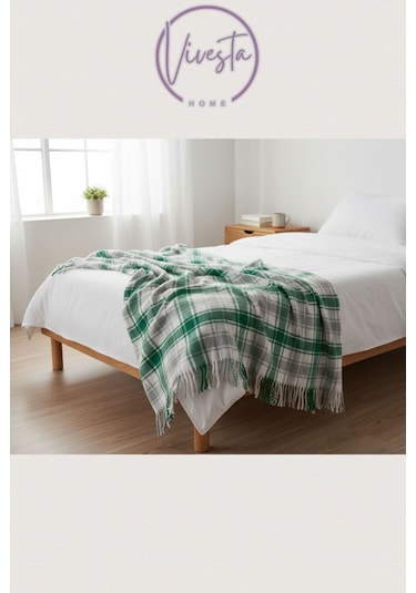 Yumuşacık Scotch Battaniye 150 200 Cm Sıcak, Şık Ve Konforlu Tasarım Yeşil - Beyaz
