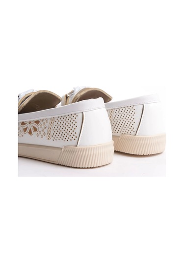 Lızy Bağcıksız Ortopedik Rahat Taban Çiçek Desenli Babet Ayakkabı Kt Beyaz Beyaz