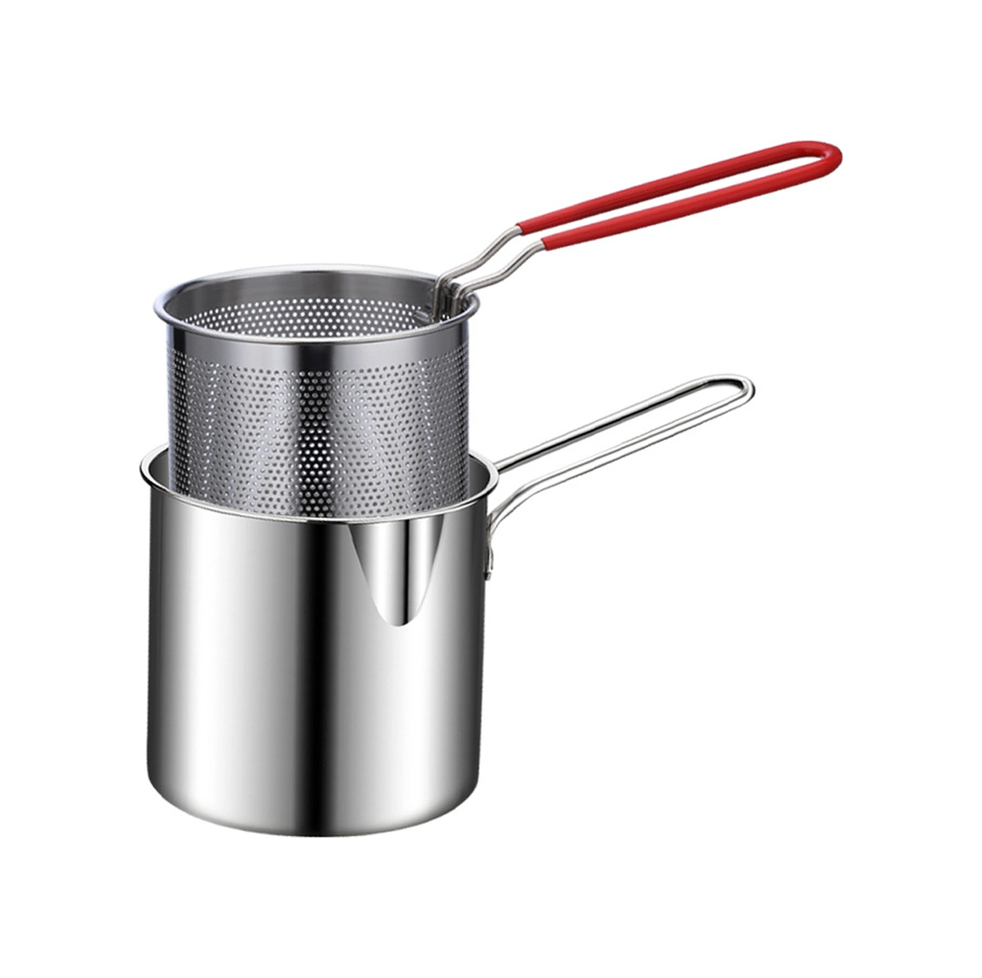 Youtek 304 Paslanmaz Çelik Evcil Küçük Kızartma Tenceri, Yağ Tasarruflu, Elekli, Anti-yanık Kollü, Tüm Ocak Türlerine Uygun, Tek-kişilik/mini Kızartma Tenceri