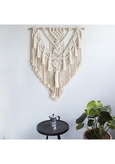 Novahub Boho Chic Bohemian El Dokuma Makrome Goblen Duvar Dekoru, 55x75 Cm, Ahşap Ve Pamuk İpli, Ev Ve Otel Dekorasyonu İçin Uygun 1 Adet