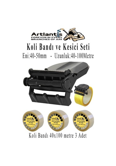 Koli Bant Kesicisi Ve Koli Bandı 100 Metre 3 Adet Kesme Aparatı Plastik Gövdeli Metal Kesme Uçlu Bant Kesme 3 Adet