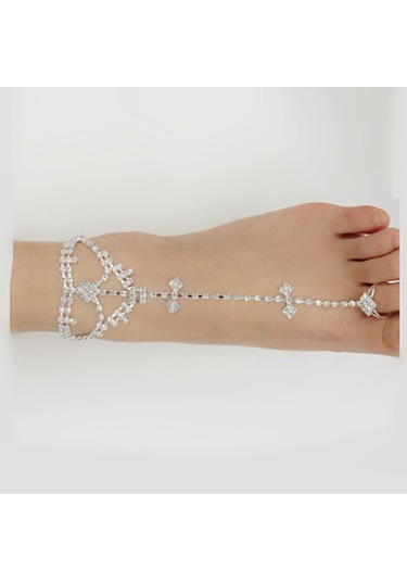 Suntek Köpüklü Kristal Rhinestone Gelin Halhal Toe Ring Plaj Gümüş