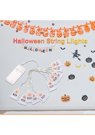 Suofeng Halloween Dekorasyon Işıkları: Beyaz Mezar Şekilli 2 Adet 3m 20ledli Pil İle Çalışan Ambiyans Lambaları