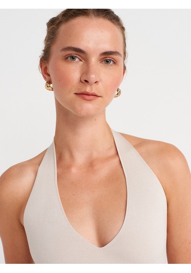 Dilvin 10794 Halter V Yaka Basıc Bluz-taş Taş
