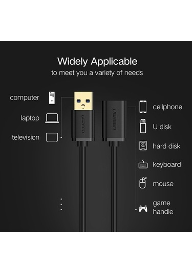 Ebitda Ugreen 3m Usb 3.0 Erkek Uzatma Kablosu, Hızlı Veri Senkronizasyonu, Dayanıklı Altın Kaplama, Süper Hızlı İletim