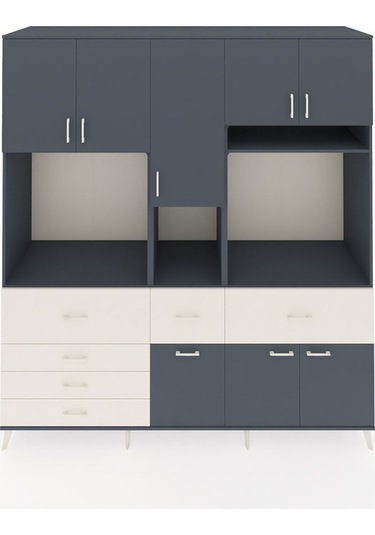 Kronos Dolap 10 Raflı 6 Çekmeceli 8 Kapaklı 220x59x243 Antrasit-antrasit/aytaşı Antrasıt/aytası