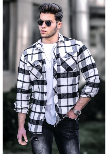 Madmext Madmext Beyaz Oduncu Gömlek 4950 Beyaz