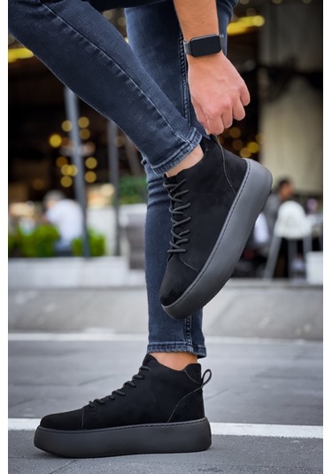 Pabucmarketi Bağcıklı Erkek Spor Bot Siyah Süet Siyah Taban Çok Renkli