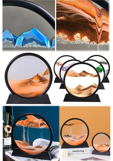 Orta Boy Akıllı Hediyelik Ev Ofis Kinetik Yuvarlak Kum Saati Hareketli Sanatsal Biblo Obje Çerçeve