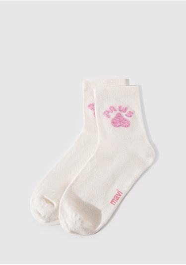 Mavi - Paws Baskılı Beyaz Soket Çorap 1912727-620 Beyaz