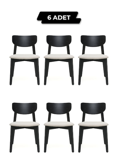 Opus Siyah Ahşap 6'lı Mutfak Salon Yemek Odası Sandalyesi