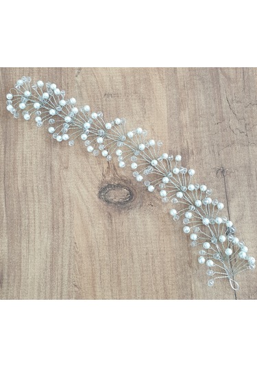 Beyaz Renk Incili Ve Kristal Boncuklu Gelin Tacı (549117933)