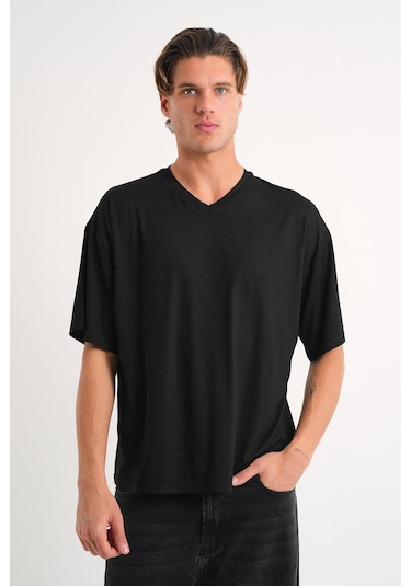 Alexander Gardi Alexandergardı V Yaka Oversize T-shirt E24-742a Siyah