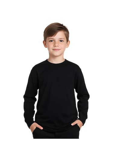 Fyk Kids Düz Basic Unisex Sweatshirt Siyah