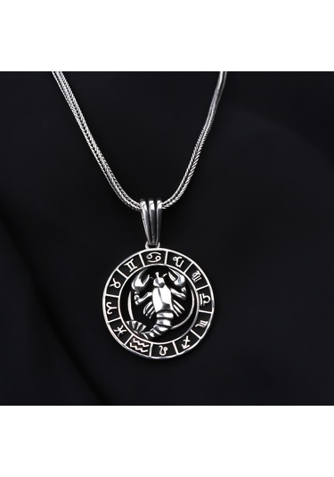 Glorria Gümüş Erkek Yengeç Burcu Kolye Siyah