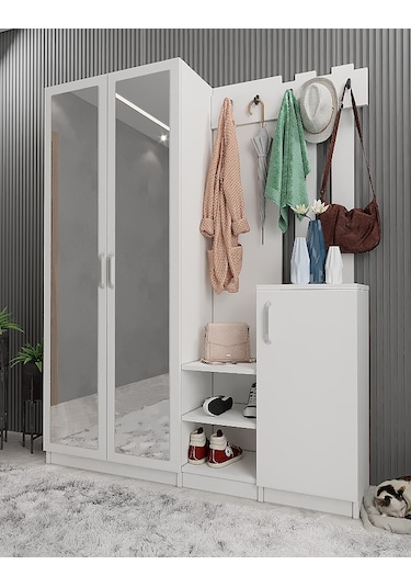 Moon Portmanto Vestiyer Ayakkabılık Beyaz 160 cm  -Ücretsiz Kurul