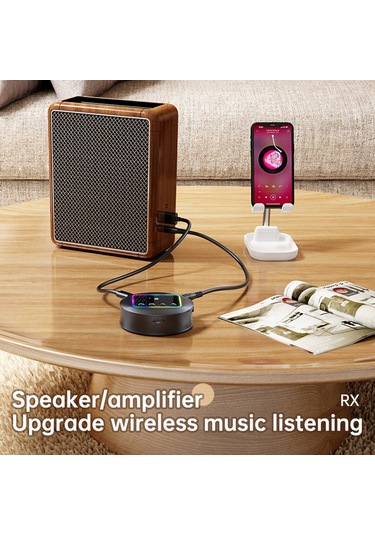 Lemestar Gt77 Bluetooth 5.4 Çift Fonksiyonlu Alıcı/gönderici: Nfc Hızlı Bağlantı, Rgb Işık, Tf Kart Desteği, Mikrofonlu, 3.5mm Aux+2rca, Siyah