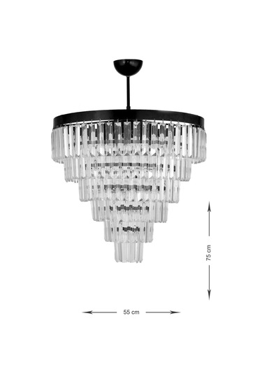 Linsa 55 Cm'lik Kristal Cam Taşlı Lüks Avize - Mat Siyah Siyah