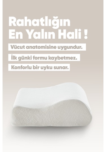 Ortopedik Visko Yastık - Boyun Düzleşmesi İçin Tek Taraflı Visco Yastık Süper Soft Beyaz