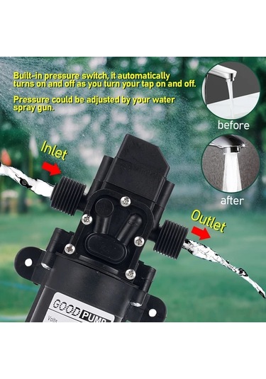 Xuweiwei 12v 60w 5l 0 8mpa Düz Boru Sağ Çıkışlı Kendinden Emişli Yüksek Basınçlı Araba Yıkama Bahçe Diyafram Pompası